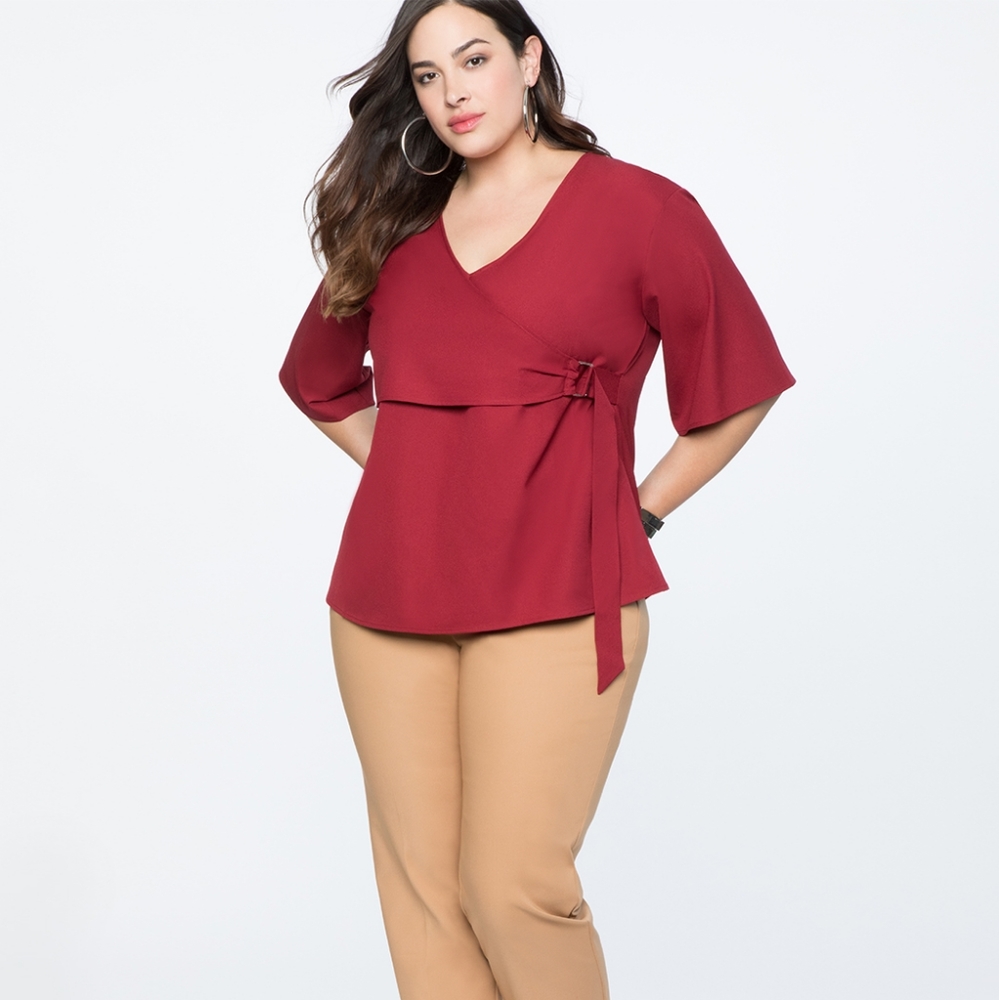 Faux Wrap Top with Buckle